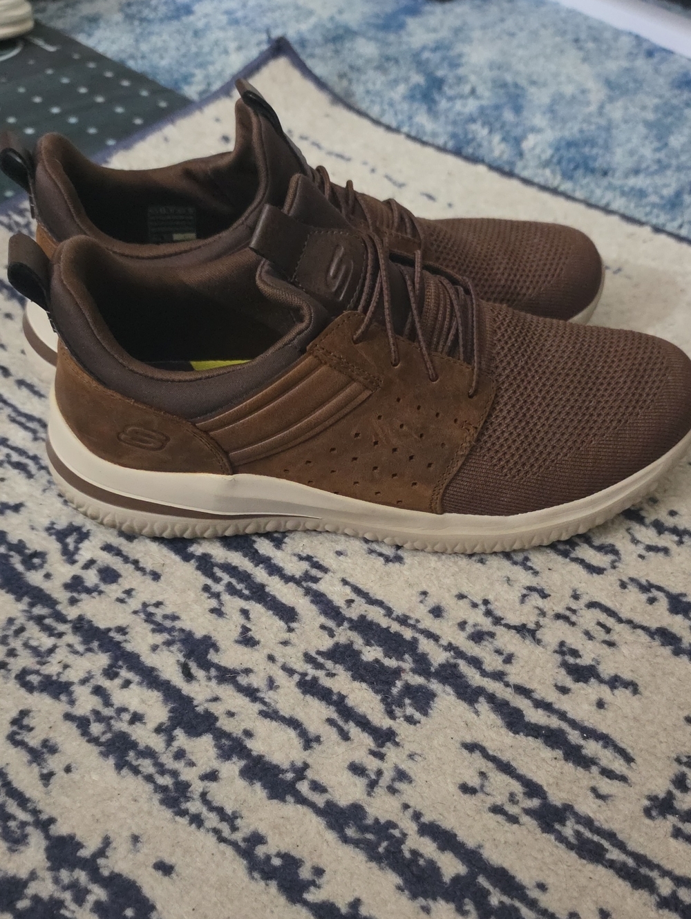 Skechers Men’s Brown Knit & Suede Lace-Up Sneakers